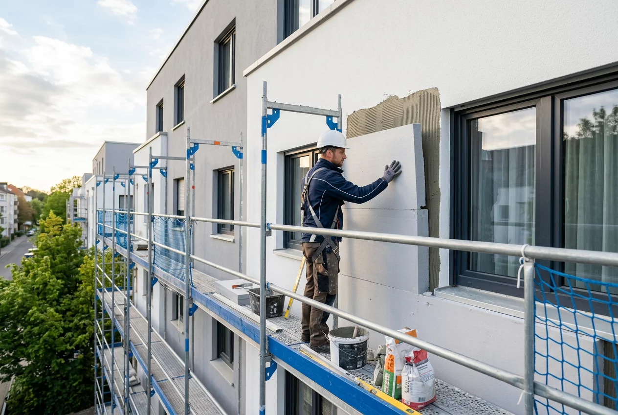 Modern building facade with thermal insulation